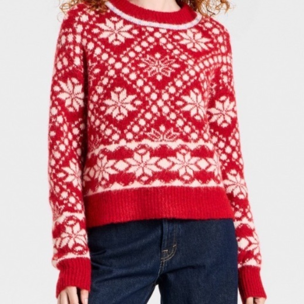 Universal Thread Red Fair Isle Snowflake Sweater Womens Large NWT Holiday Knit